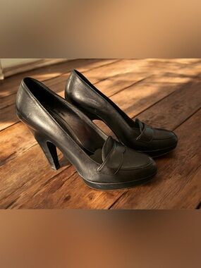 Prada Black Leather High-Heel Loafer Pumps, EU 37 (US 6.5-7)